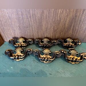 Set of 6 vintage brass/bronze Amerock cabinet hardware handles pulls